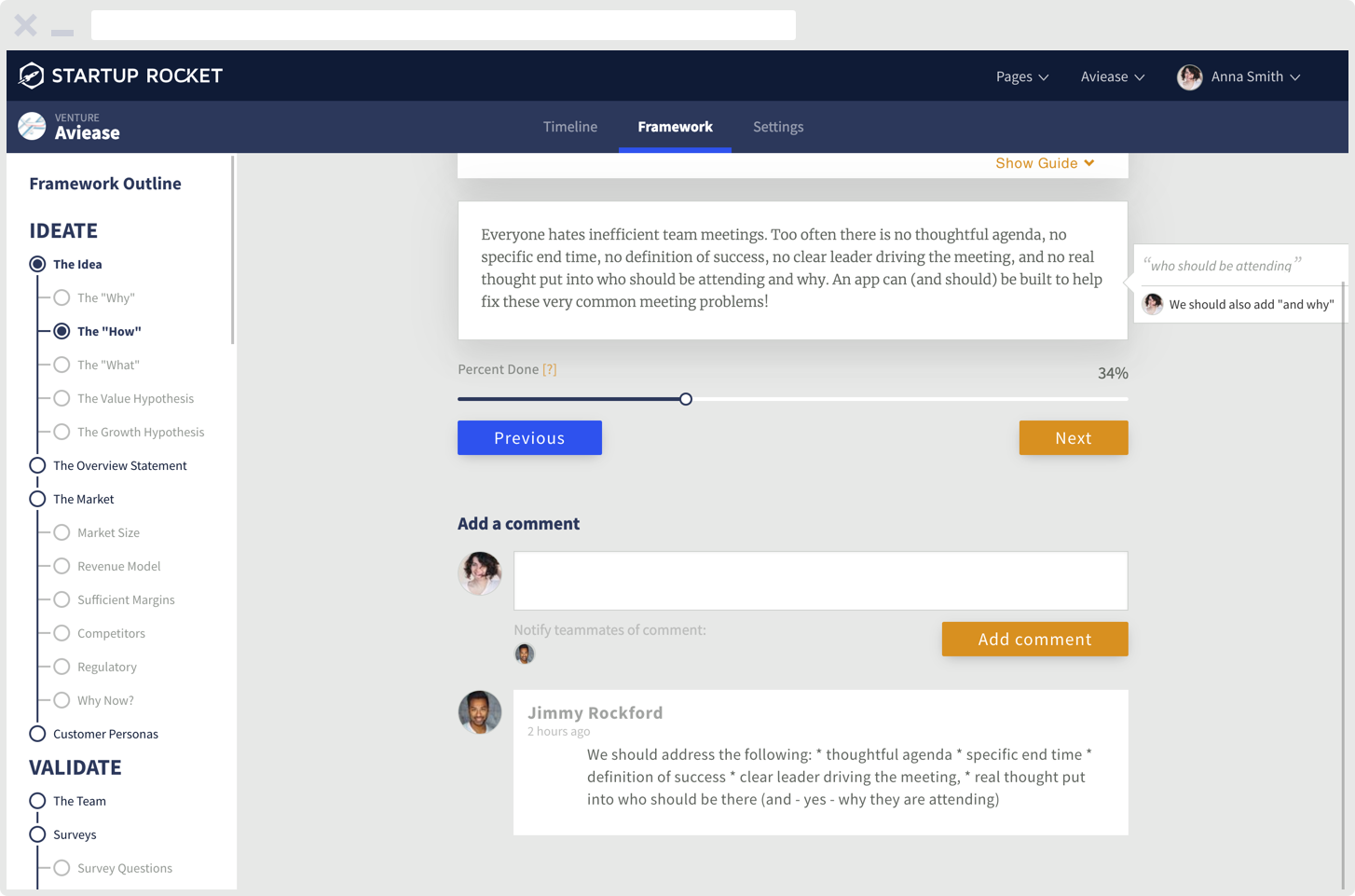 Screenshot of product dashboard