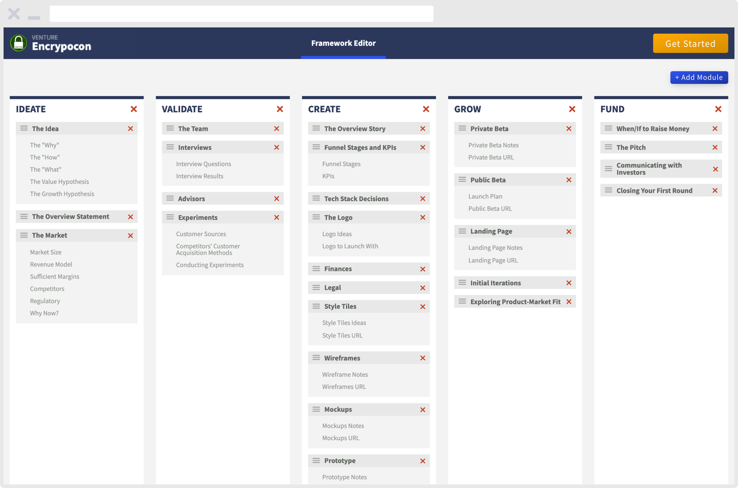 Screenshot of product dashboard